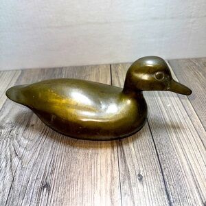 Vintage Antique Solid Brass Duck Figurine Paper Weight 9 1/2" Long x 4" High